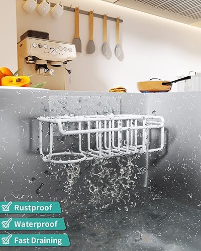 Miniatura 2 de HapiRm Soporte de esponja para fregadero de cocina, organizador de fregadero de cocina sin taladro, soporte de esponja para platos resistente al