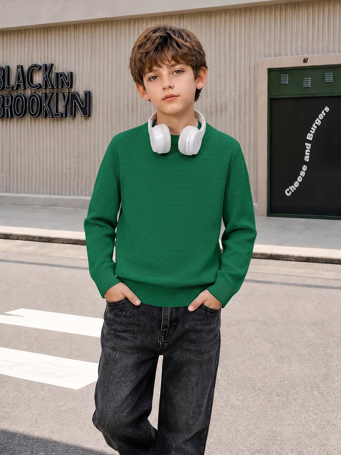 Haloumoning Boys Pullover Sweater Crewneck Long Sleeve Knit Jumper Tops