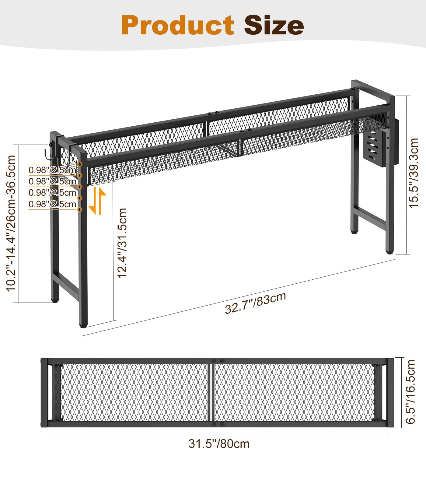 Stove Top Shelf - 5 Level Adjustable, Black -2 Stove Top Shelf - 5 Level Adjustable, Black -2