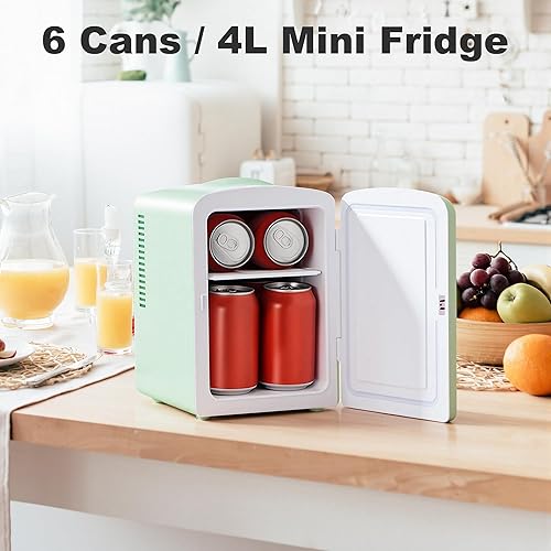 Miniatura 3 de Iceblue Mini nevera, refrigerador pequeño retro de 4 litros/6 latas, enchufe de CA y cargador de coche de 12 V, refrigerador pequeño compacto y