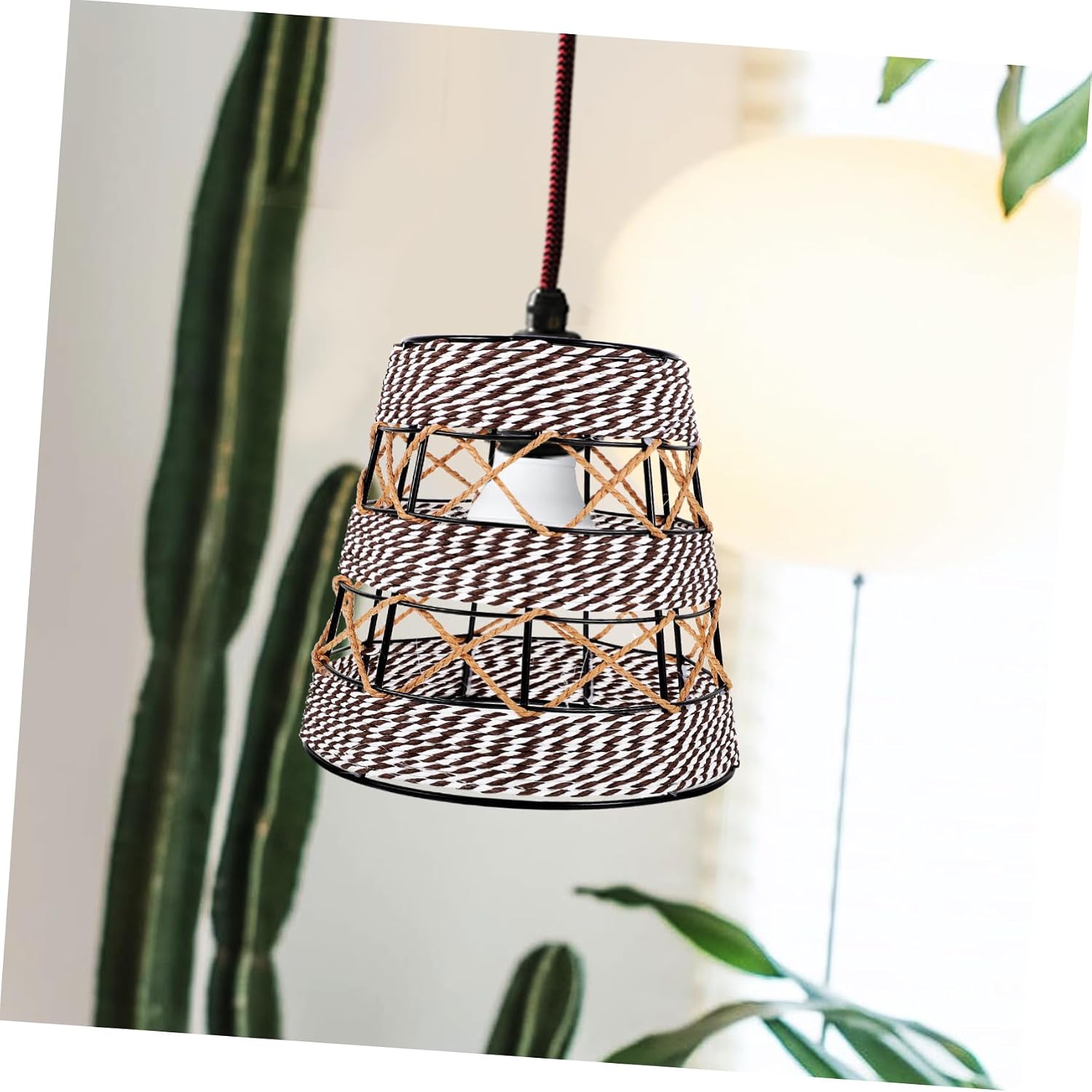 Rattan Light Shade Paper Rope Braided Lampshade for Hanging Light Bedroom Lamp Cover Vintage Style Easy Assembly