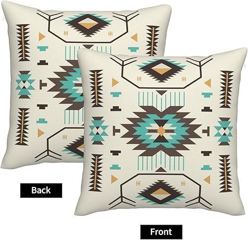 Miniatura 9 de AELUTYSH Juego de 2 fundas de almohada de 18 x 18 pulgadas con patrón bohemio de color naranja y azul, fundas de almohada decorativas de algodón y