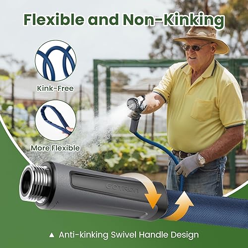 Miniatura 5 de Gotron Manguera de jardín de 100 pies, manguera de agua ligera no expandible con boquilla de 7 funciones y agarre giratorio de 360, flexible, sin