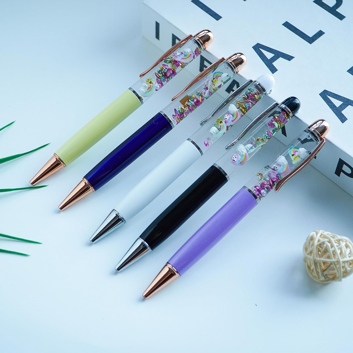 Rainbow Cute 3D Floater Liquid Writing Journaling Office Pen Unique Gifts Set of 5 Pens
