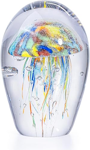 Escultura de cristal de medusa estabilizada pesada de 5.9 pulgadas con burbujas naturales  Decoración oceánica segura para acuario de 4.4 libras