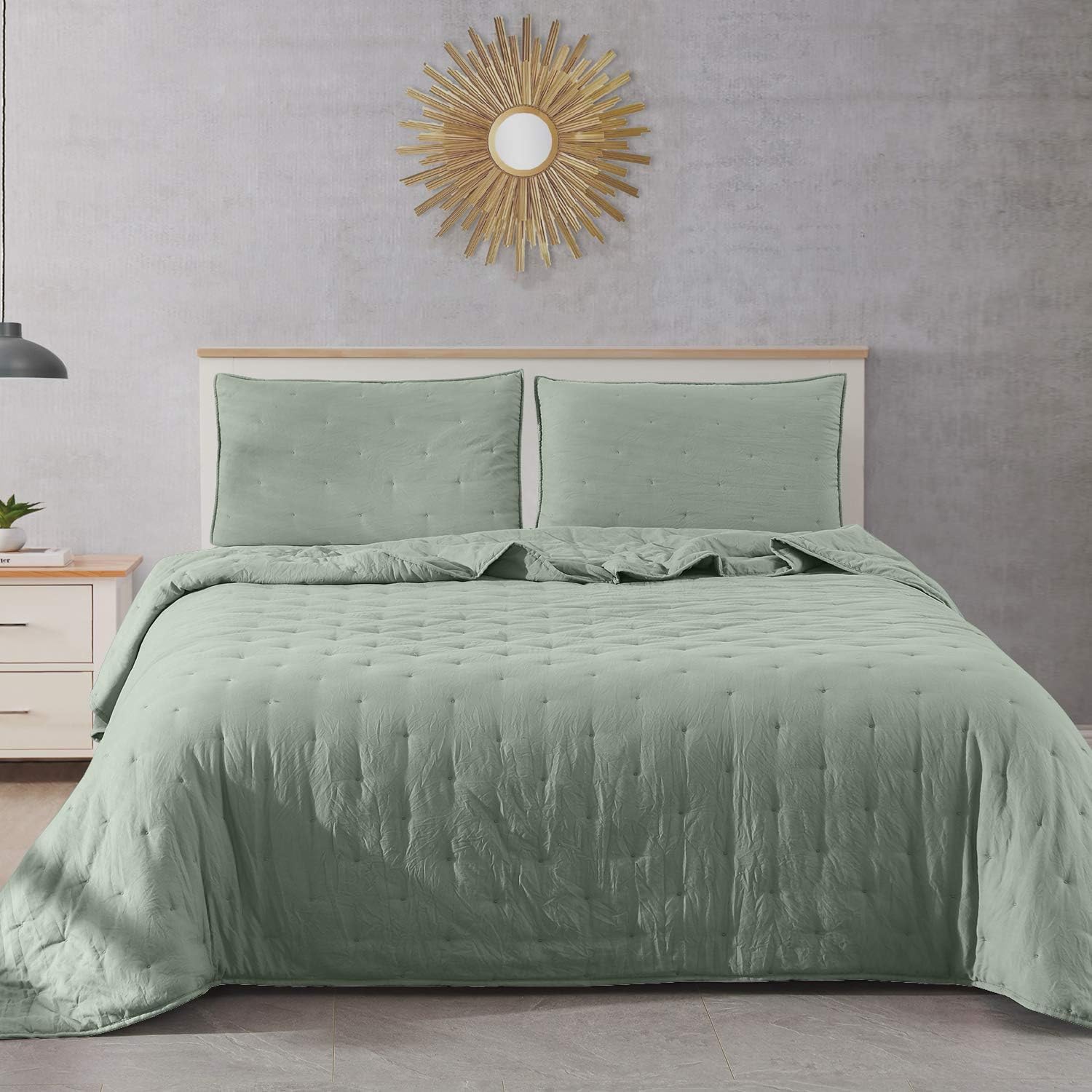 Sweet Home Collection Quilts Queen Size 3 Piece Set Vintage Pre Wash Oversized Reversible Pattern with Pillow Shams, Bentley Silver(Pack of 1)