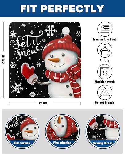 Miniatura 6 de Juego de 4 fundas para sillas de Navidad, diseño de muñeco de nieve negro, para comedor, diseño de copo de nieve de invierno, fundas clásicas negras