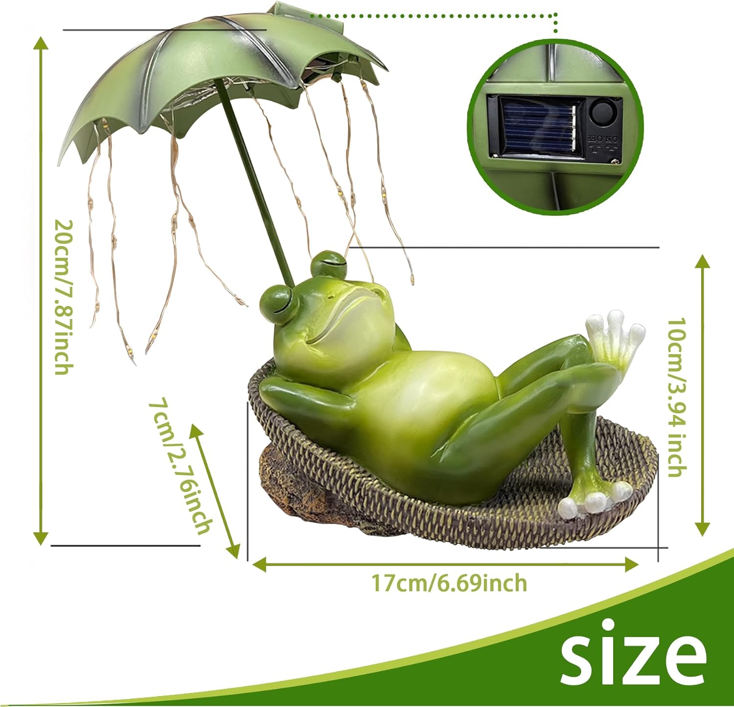 Solar Frog Garden Decor Outdoor Statue - Frogs Umbrella LED Waterproof Sculptures Lights, Cute Frog Pond/Yard Statues Outside Decoration, Home, Lawn, Patio, Resin Animal Ornament, Women/Gardening Gift - Image 5