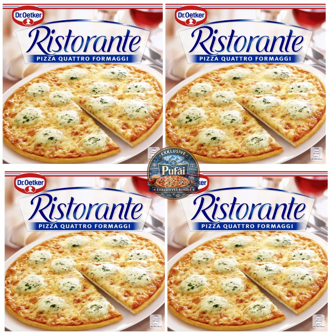 PUFAI Pizza Quattro Formaggi 340g x4 Tiefkühlpizza vier Käsesorten dünner Boden ofenfertig