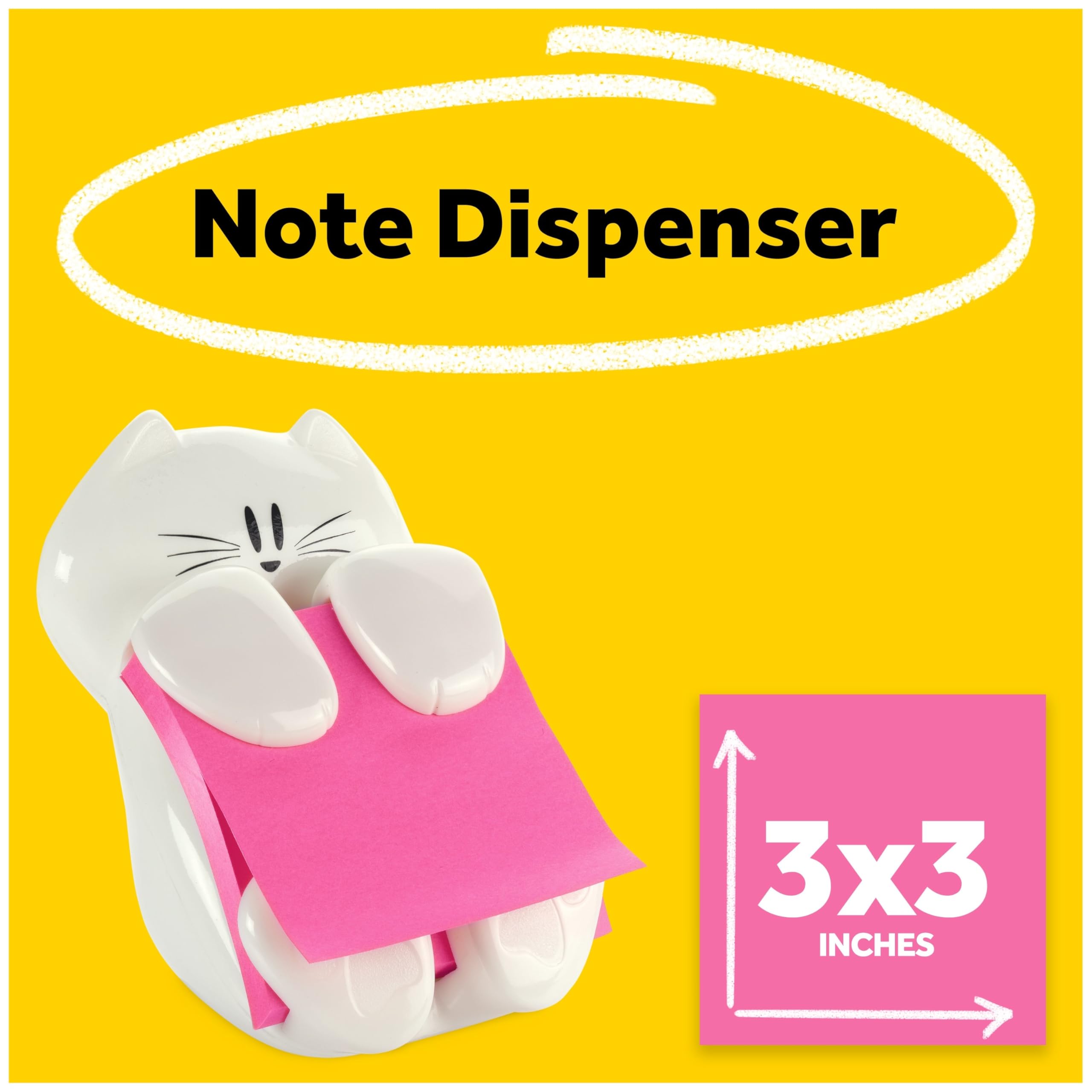 Post-it Pop-Up-Zettelspender, Katzen-Design, 7,6 x 7,6 cm, 1 Spender/Packung, Weiß