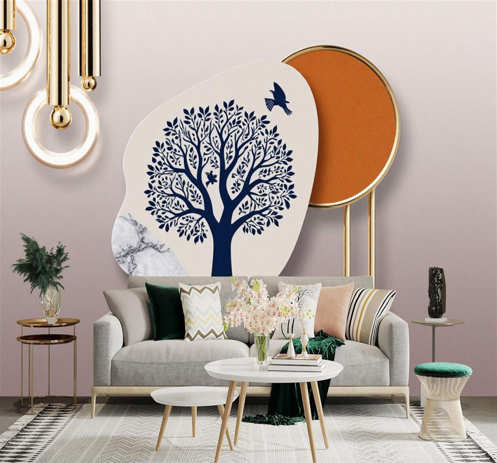 XLMING Birds Marble Texture Abstract Trees Minimalist Art 3D Wallpaper Silky Texture Home Study Office Grey Dining Room Sofa Bedroom Living Room TV Backdrop-400cm×280cm