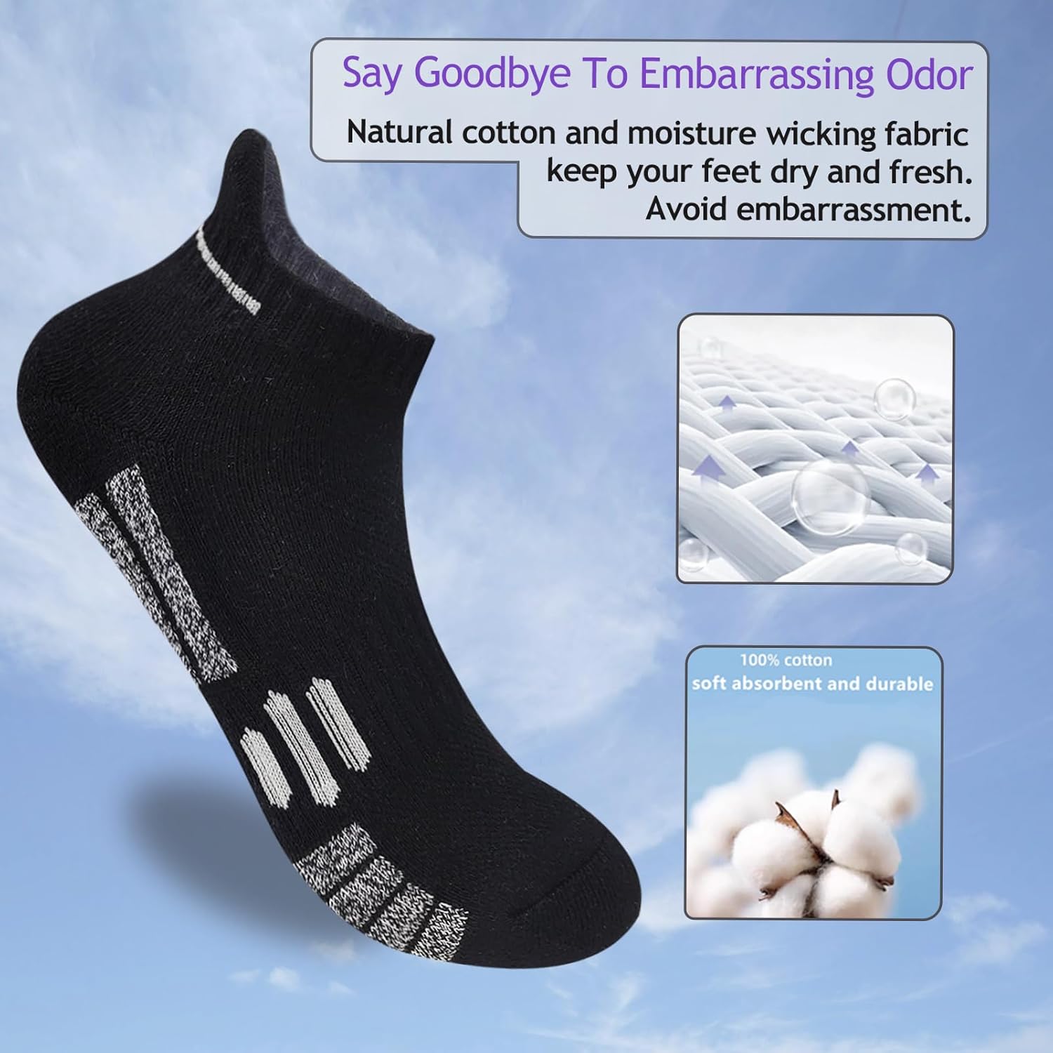 Women's Cotton Athletic Ankle Socks with Wicking Anti-Blister Arch Support Cushioned Sole for Running 5 Pairs - Image 6