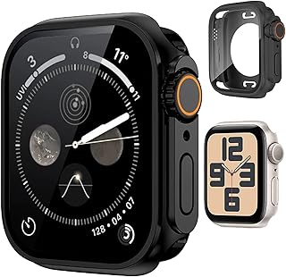 アップルウォッチ カバー Series 11/10/9/8/SE3/SE2/SE/7/6/5/4 44mm対応 数秒でUltra一体型 アップルウォッチ保護ケース+防水ゴムリング+背面ケースの3 in 1デザイン 360°防水 全面保護 耐衝撃 高透過率 装着簡単 apple watch カバー(Series SE3/SE2/SE/6/5/4,44mm,ブラック)