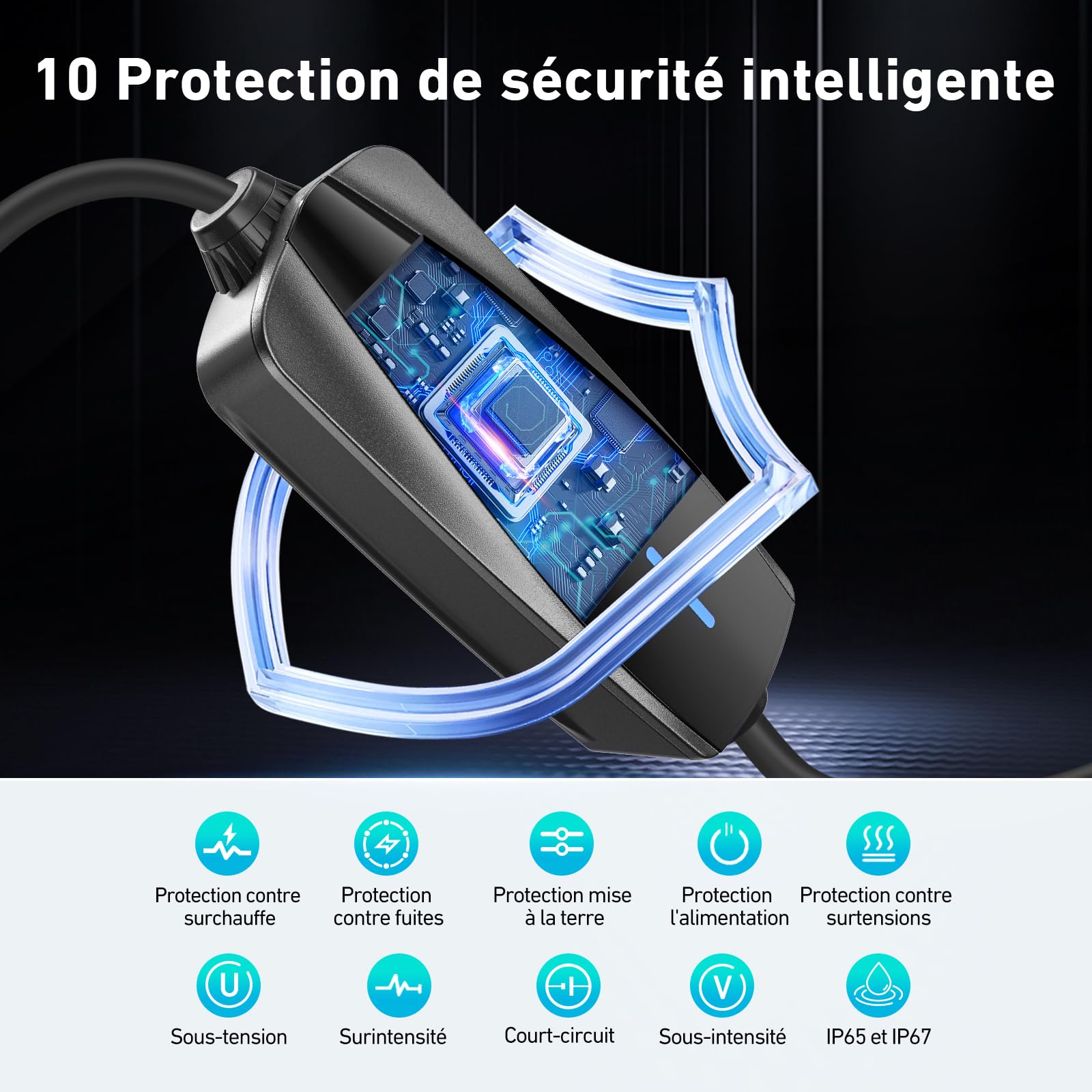 Evjuicion Chargeur Voiture Electrique 8 Mètres 16A 3,68kW Schwarz Cable de Recharge Voiture Électrique avec Voyant LED, Bleu Portabilité Domestique EV Chargeur Type 2 avec Sac Rangement, IEC 62196