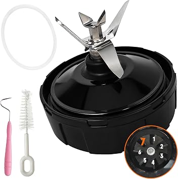 7 Fins Extractor Blade Replacement for Ninja Blender, Replacement Parts for Ninja Blender with Gasket, Hook & Cleaning Brush, Compatible with Nutri Ninja Auto-iQ BL480-30 BL482-30 BL490-30 BL642 BL682