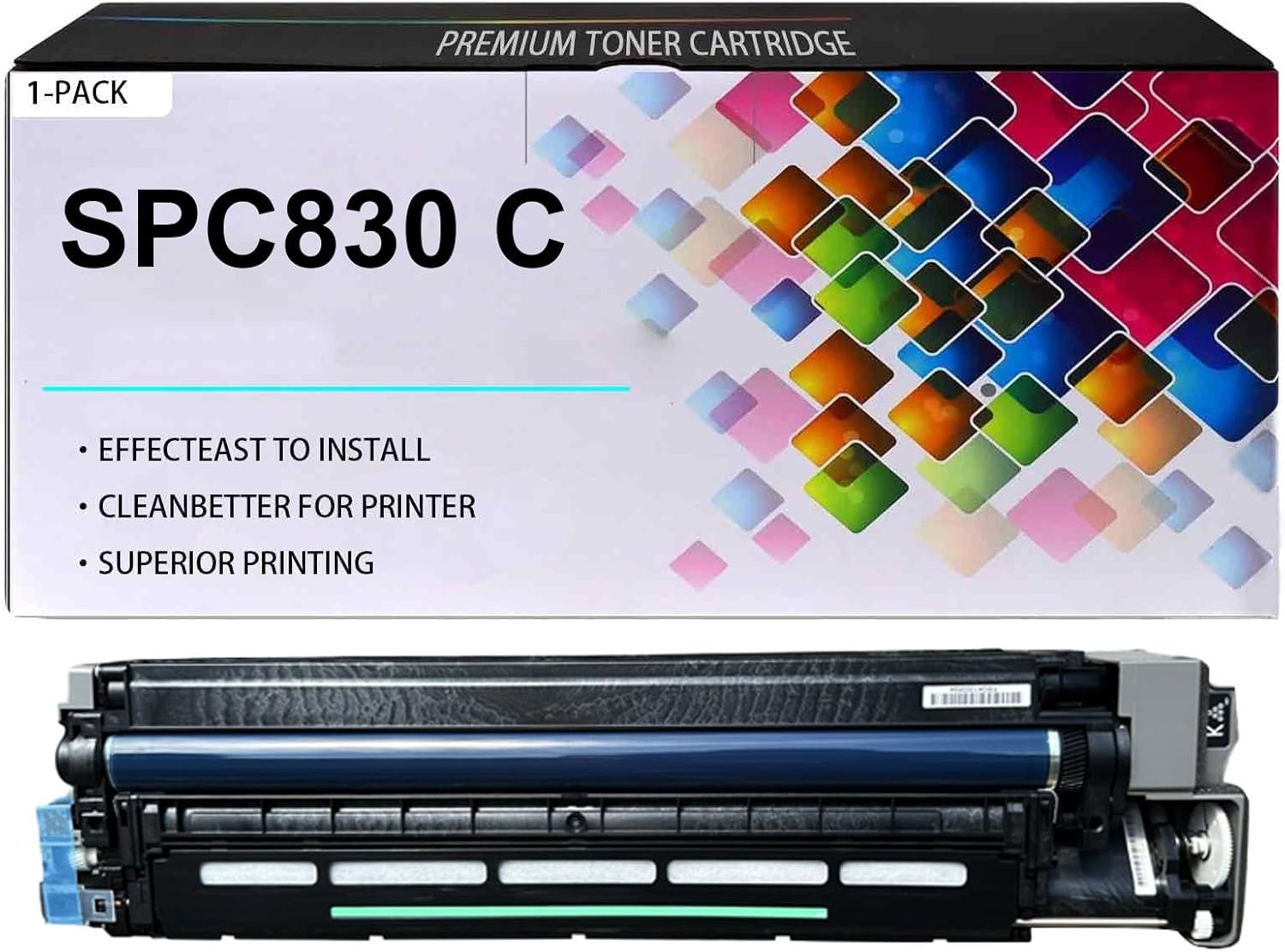 SP C830 Imaging Drum Unit with Chip Replacement for Ricoh SPC830 SPC831 SPC832 SPC833, for Color LaserJet Ricoh Aficio SP C830DN SP C831DN Printer, (1 Cyan, 60000 Pages)