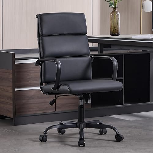 Silla de oficina, silla de escritorio ergonómica ajustable, respaldo medio ejecutiva, cómodo soporte lumbar de cuero, silla de computadora para el