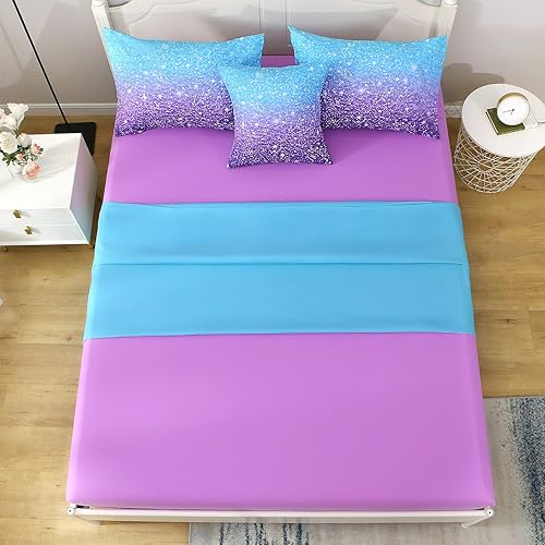 Miniatura 7 de Juego de edredón con purpurina de 6 piezas con sábanas para adolescentes y niñas, ropa de cama colorida con temática de purpurina degradada en una