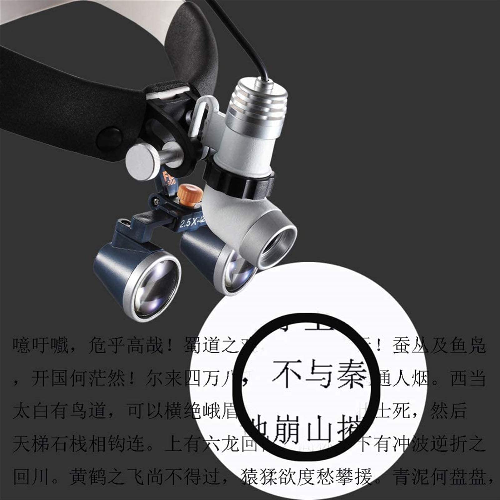 Lupe mit Stirnband, Digitale Handlupe, Dental-Binokularlupen, Stirnbandlupe mit 12000 Lux Beleuchtung, 3 W Licht, 2,5 x 3,5 x 420 mm optisches Glas, 2,5 x
