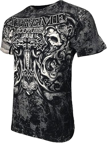 Xtreme Couture by Affliction Camiseta para hombre, Hades Skulls Biker Negra S-5XL