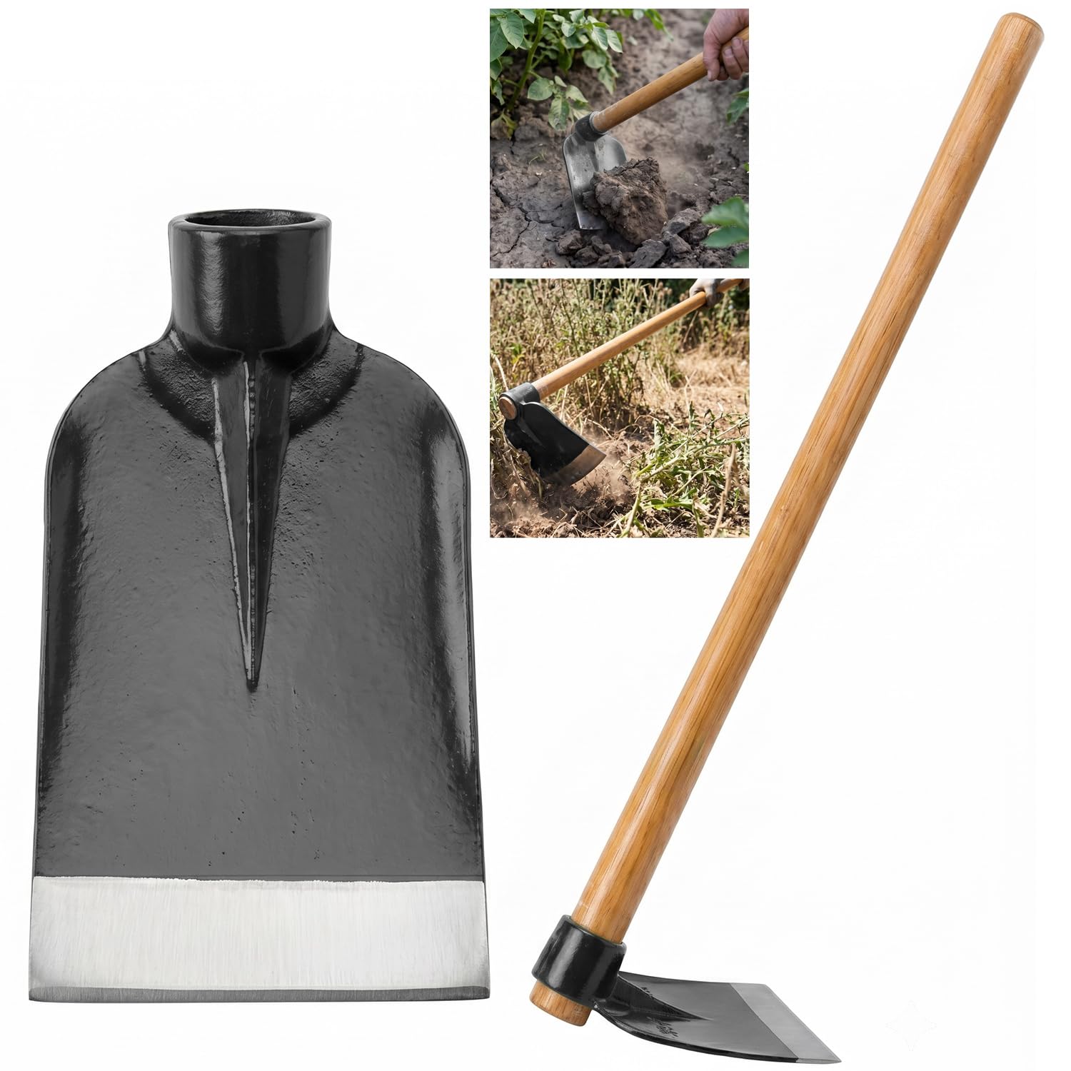 Heavy Duty Steel Garden Hoe - 120cm Full Size Digging Hoe with Long Wooden Handle - Professional Draw Hoe for Weeding, Trenching, Cultivating and Loosening Soil