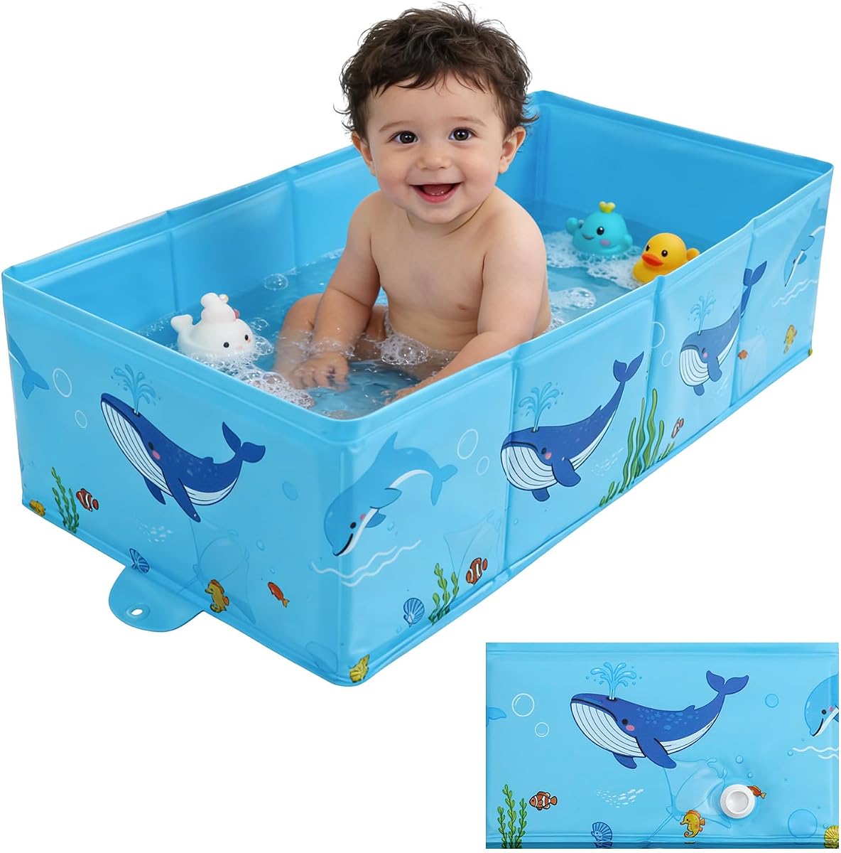 Collapsible Baby Bathtub, Portable Baby Bath Tub for 6M-4Y, Blue | Foldable Bathtub for Infant Toddler, Toddler Bathtub for Small Bathroom, Travel Essentials, Drains Quickly, Cleans Easily