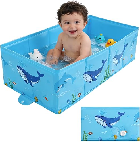 AirSwim Collapsible Baby Bathtub, Portable Baby Bath Tub for 6M-4Y, Blue