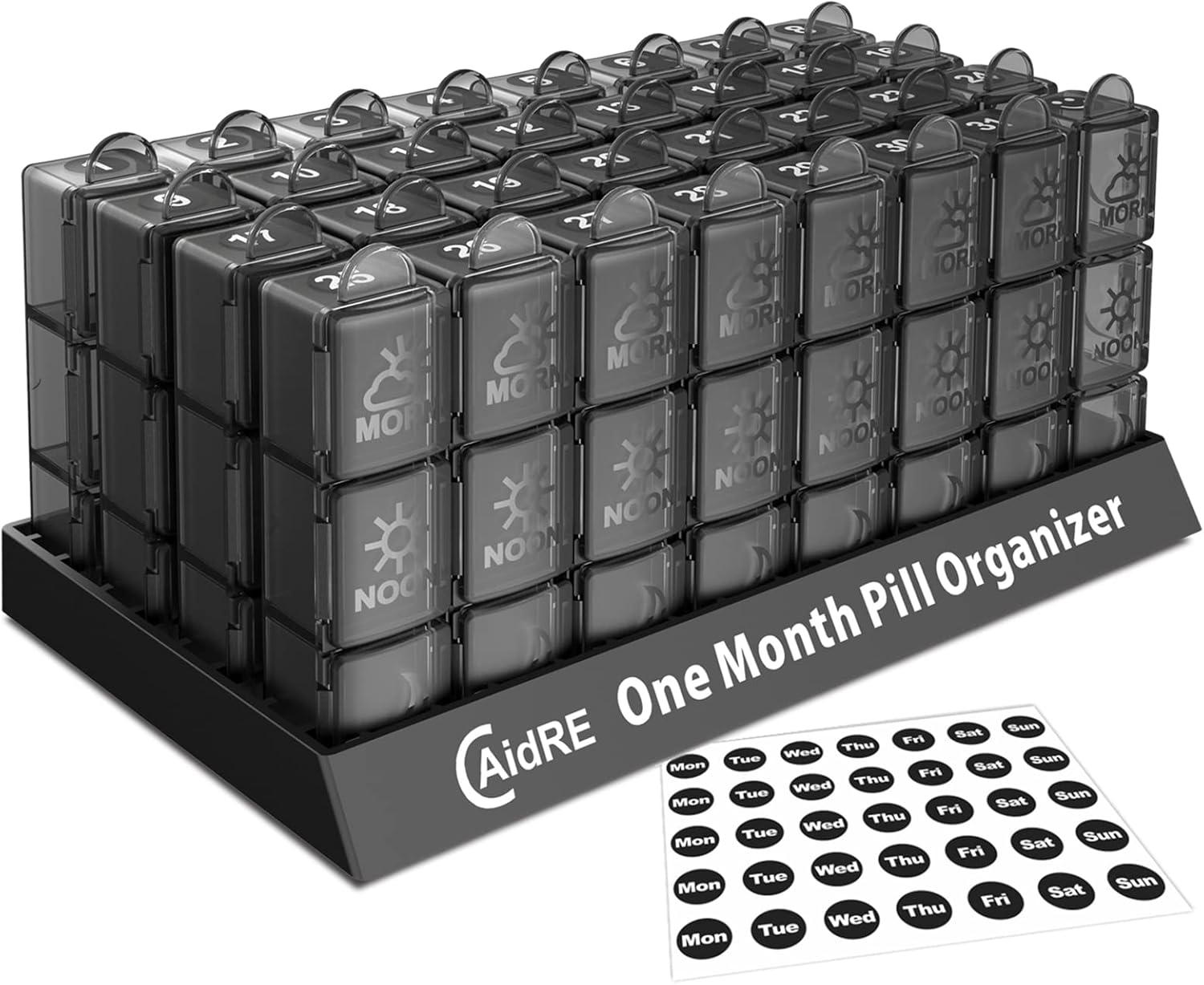 CAidRE Monthly Pill Organizer 3 Times A Day, 31 Day Pill