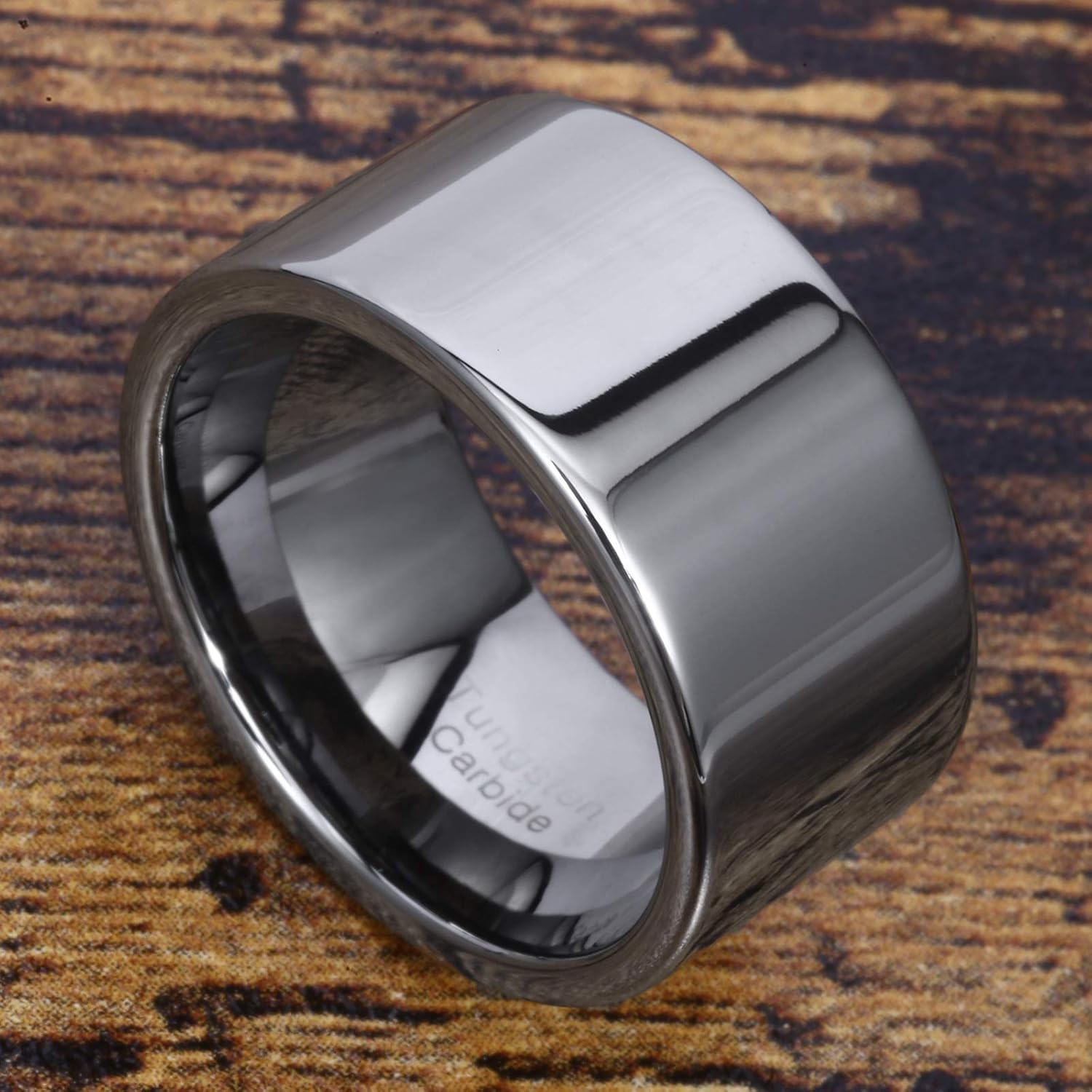 Fashion Month Mens 12mm Wide Band Silver Classic Tungsten Carbide Ring Wedding Engagement High Polished Flat Top - Image 2