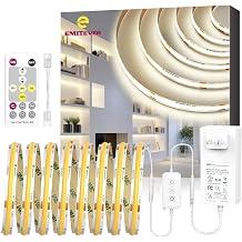 EMITEVER COB Strip Light Kit Neutral White 4000K,32.8ft 3200LEDs,Dimmable | UL 24V 60W power supply and RF remote control,450+Lumens/m,Ra 90+,easy install for bedroom,kitchen,cabinet lighting,hallway