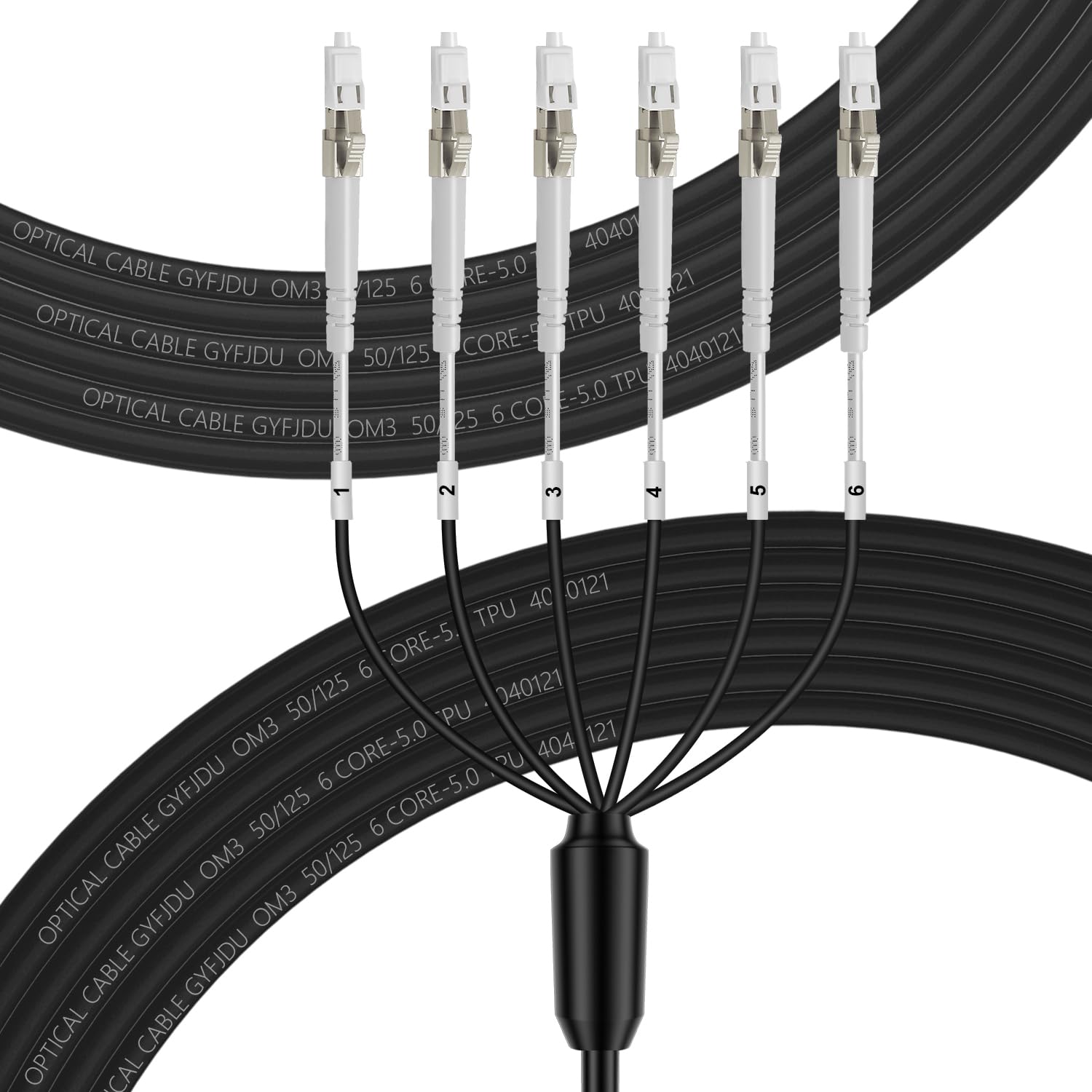 OM3 4 Strand Multimode Fiber Cable, 50m/164ft, LC to LC, 10GB/40GB, Direct Burial, Industrial TPU, Black, Outdoor