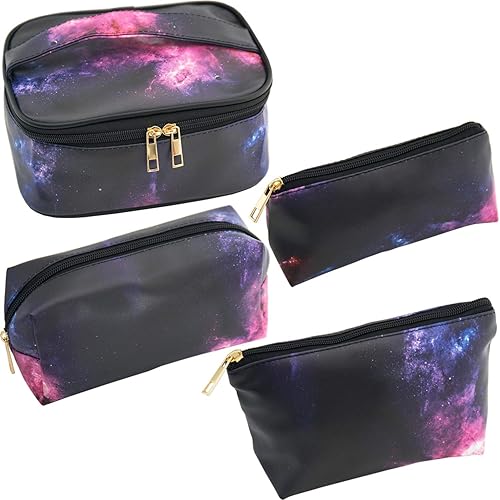 4 Pieces Starry Sky Makeup Bag Toiletry Bag Travel Bag Portable Cosmetic Bag Waterproof Organizer Bag for Women Girls Men