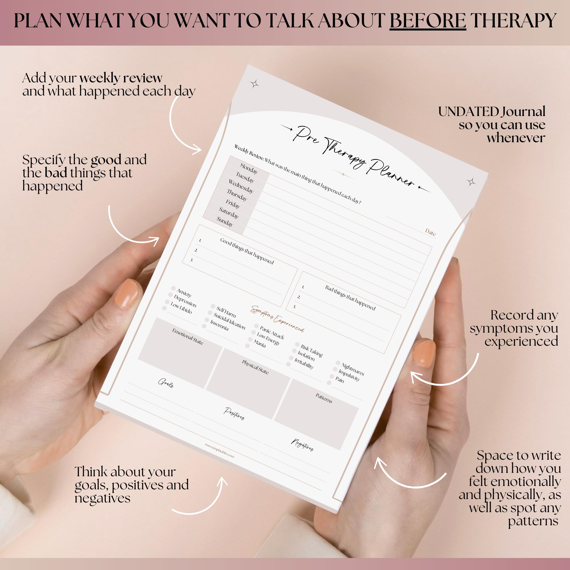 Therapy Notes Journal - Pre & Post Therapy Planner for Reflection Journaling & Self-Discovery, Lux, A5 - Image 4