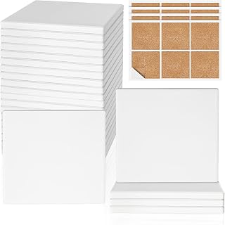 GOHDODD 24 Pack 4 Inch Unglazed Ceramic Blank Coasters with Cork Backs - Ideal for Alcohol Ink, Painting, Decoupage & DIY Crafts