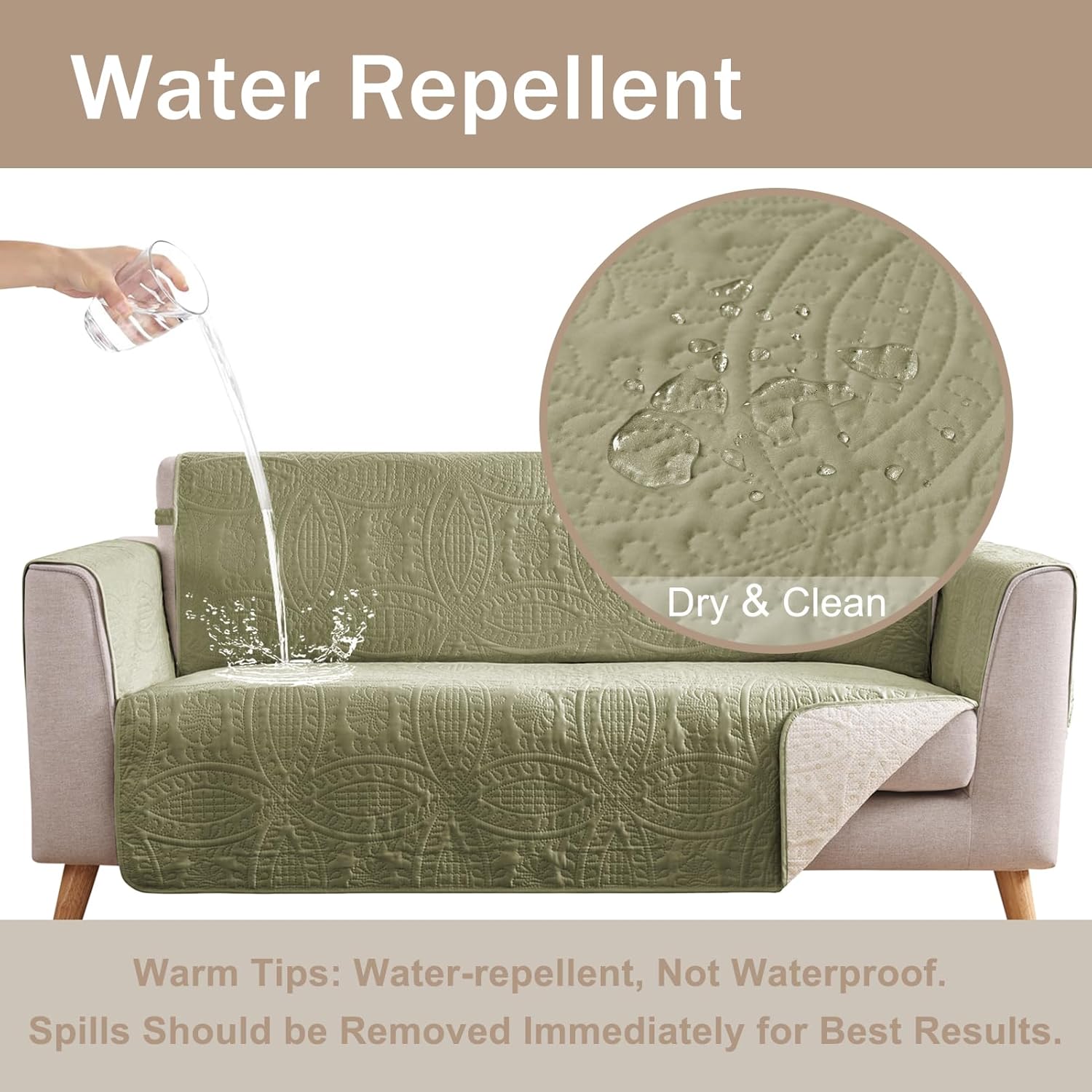 Quilted Recliner Chair Covers, Soft Lazy Boy Chair Covers, Water-Repellent Large Recliner Covers, Pet Friendly Chair Cover for Dogs, Washable Furniture Sofa Cover (Recliner 30", Sage Green)