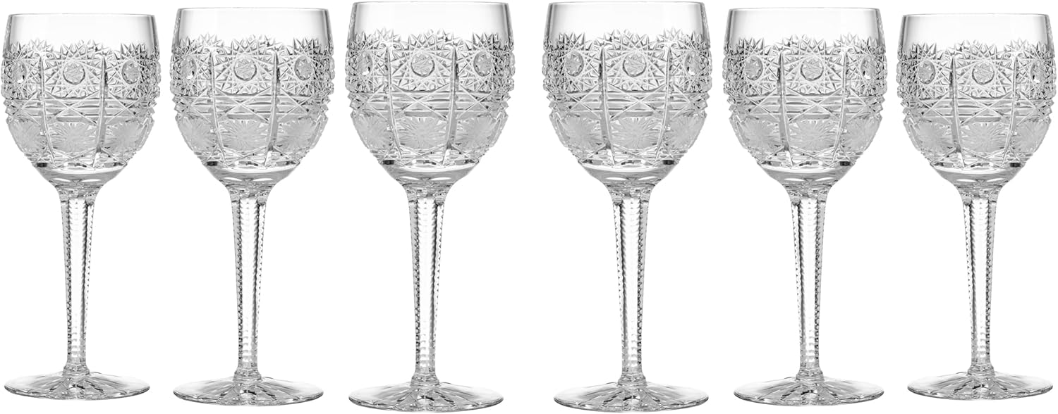 Bohemian Crystal 4½ oz (135 ml) Wine Glass Set of 6, Czech Crystal, for Red and White Wine