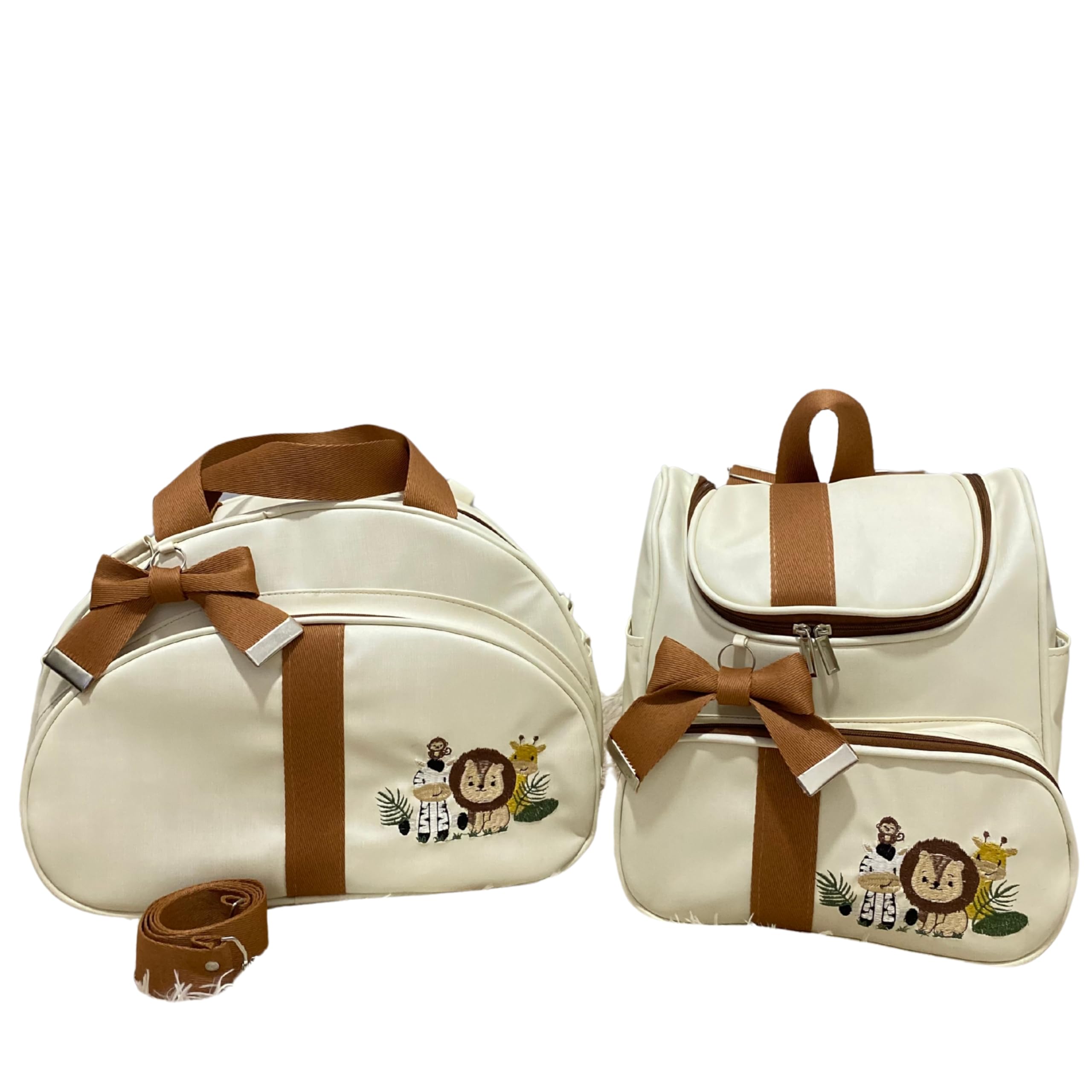Kit Bolsa Maternidade Safari Luxo 2 Peças para bebê Menino e Menina - Bege com Marrom