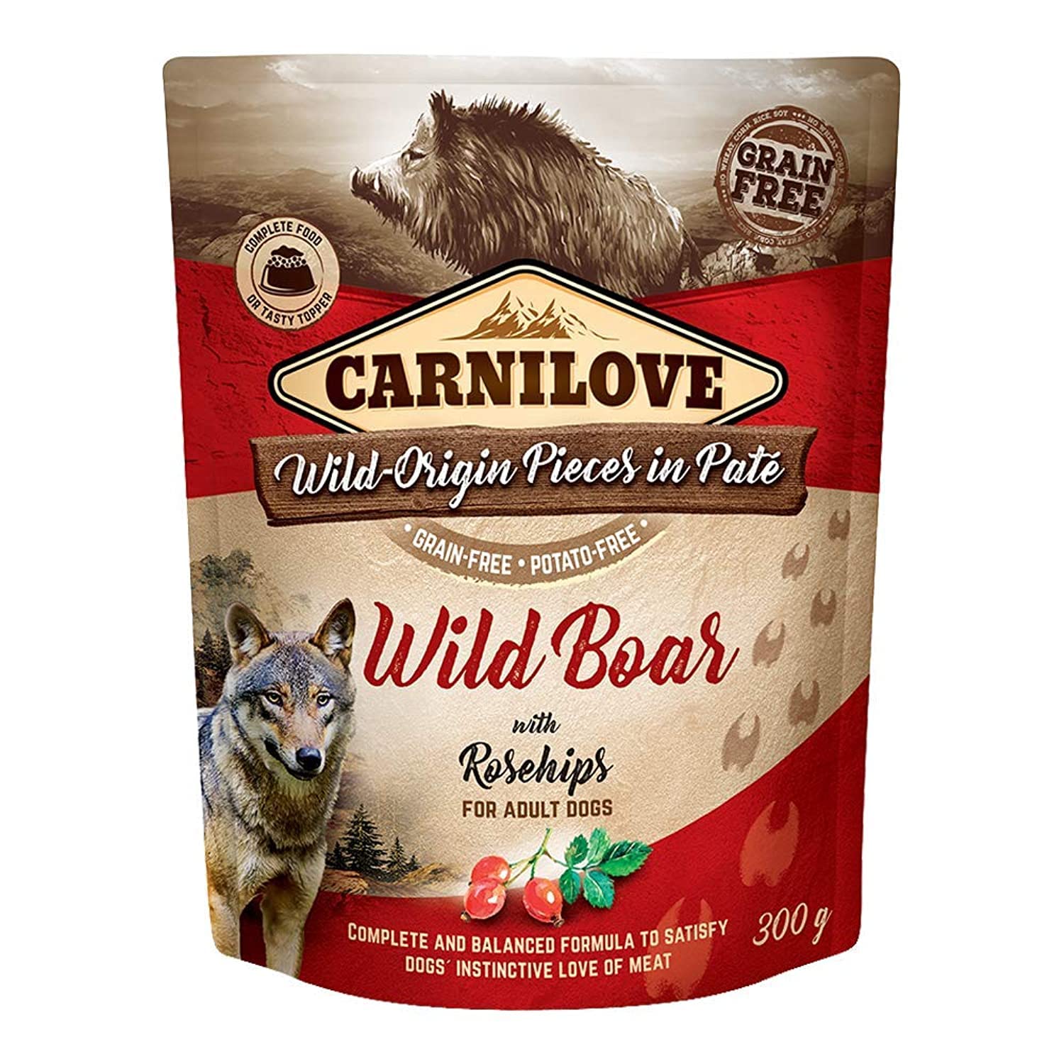 Wild Boar With Rosehip For Adult Dogs (Wet Food Pouches) 12X300g