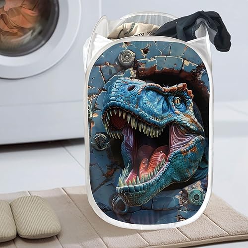 AFPANQZ 3D Dinosaurio T-rex fuerte malla pop-up colada cestas plegables con bolsillo lateral marco de acero duradero fácil de abrir y plegar plano