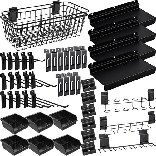 BeapTcely 40-Piece Slatwall Organizer Kit - Heavy Duty Garage Storage Hooks, Shelves, Baskets & Bins Set BeapTcely 40-Piece Slatwall Organizer Kit - Heavy Duty Garage Storage Hooks, Shelves, Baskets & Bins Set