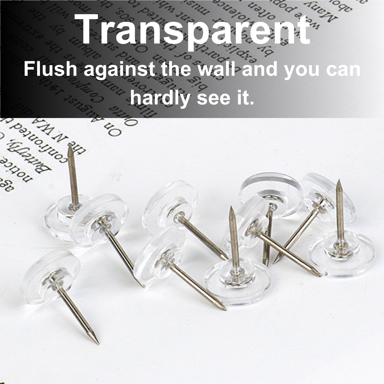 100 PCS Clear Push Pins - Transparent Thumb Tacks With Storage Box For Bulletin Boards