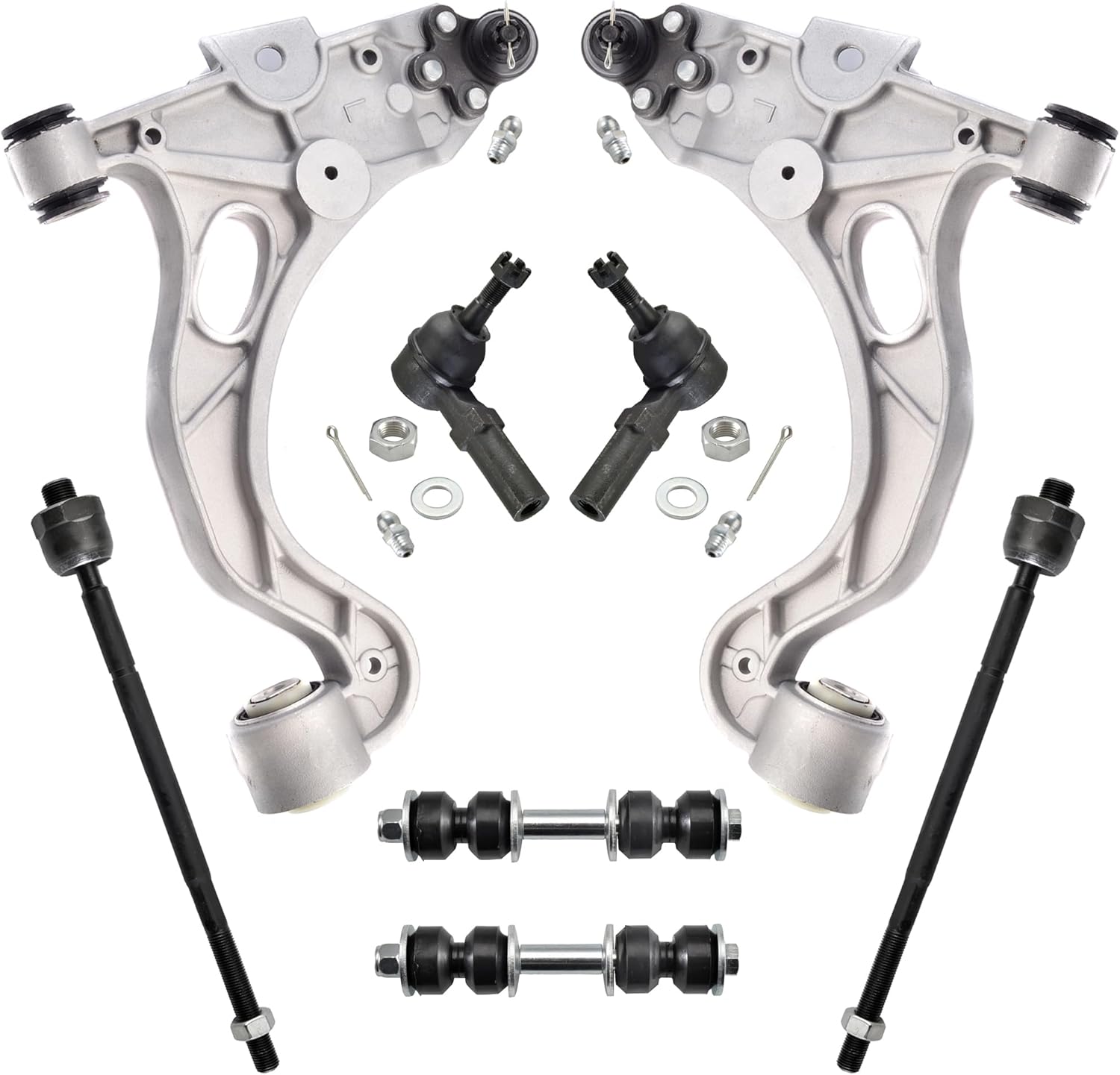 ASTARPRO - Front End 8pc Suspension Kit for Buick LeSabre Park Avenue Cadillac DeVille Seville Aurora Bonneville, 2 Lower Control Arms w/Ball Joints, 2 Sway Bar Links, 4 Inner & Outer Tie Rod Ends