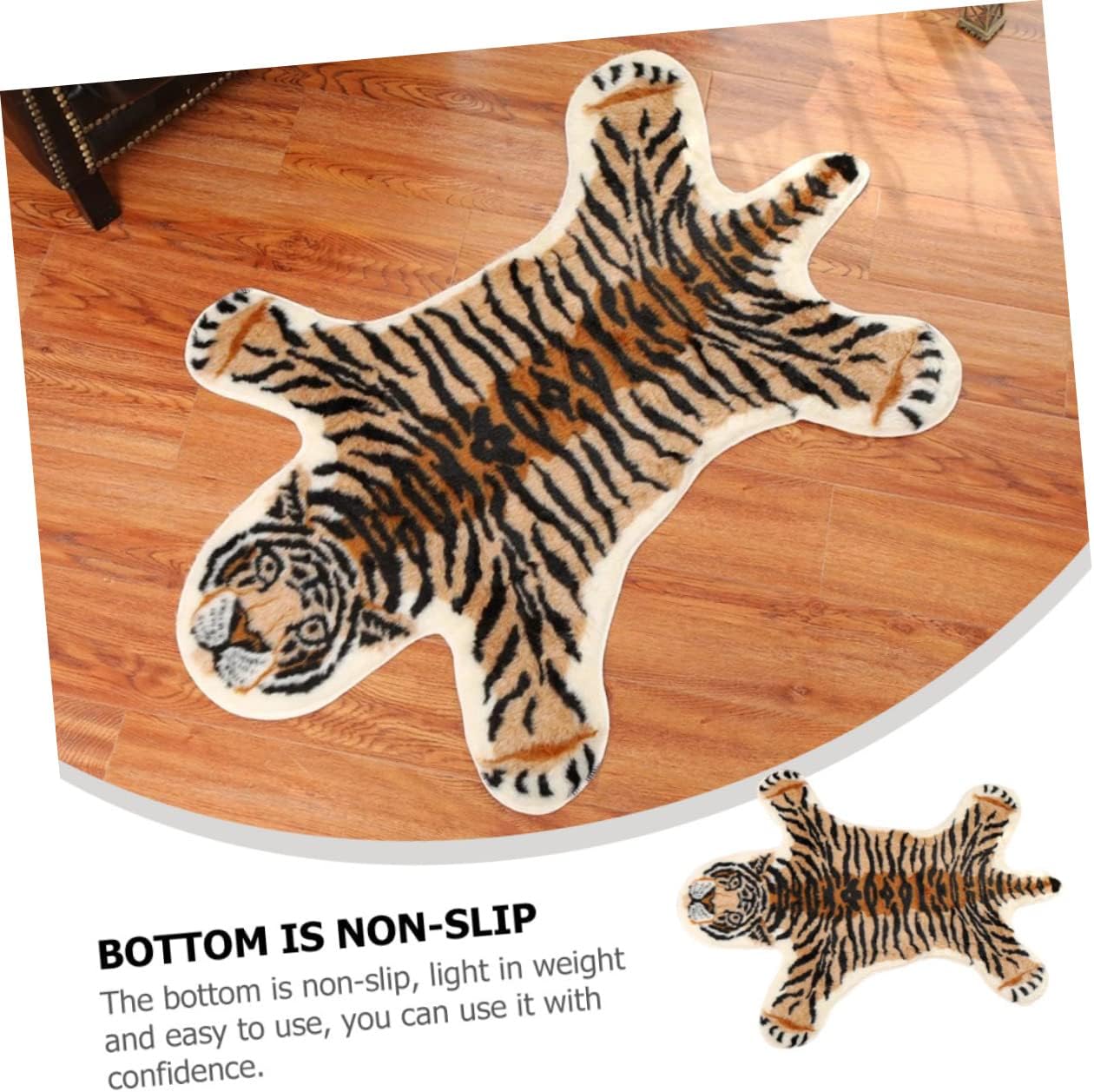 Tiger Pattern Anti-Slip Floor Mat for Home Entryway Decorative Animal Print Rug Non-Slip Cushion Low-Profile Design