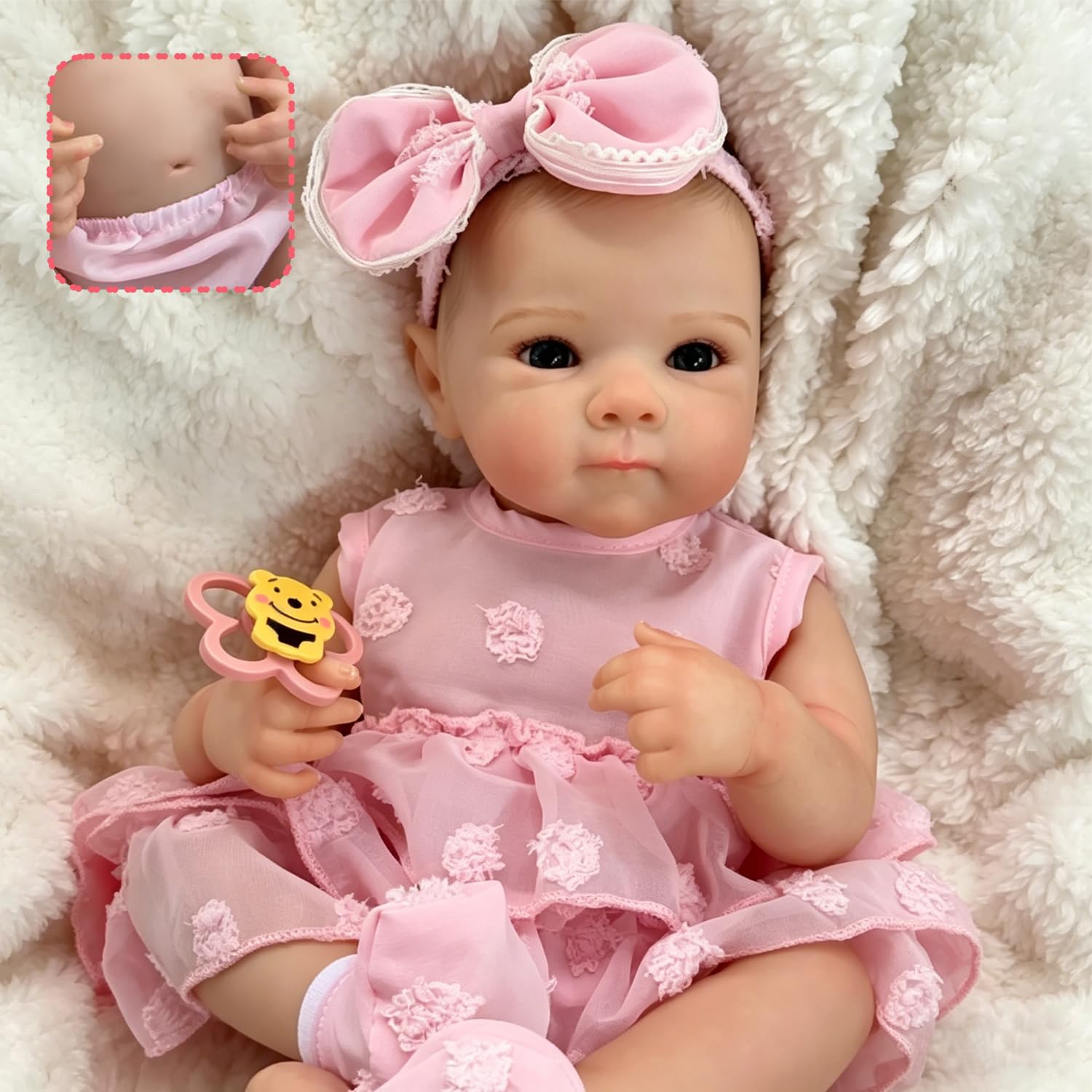 Reborn Baby Mädchen Lebensecht 48CM VollVinyl Körper,Reborn Puppen Realistische Neugeborene Mit Haaren Babypuppe mit Offenen Augen