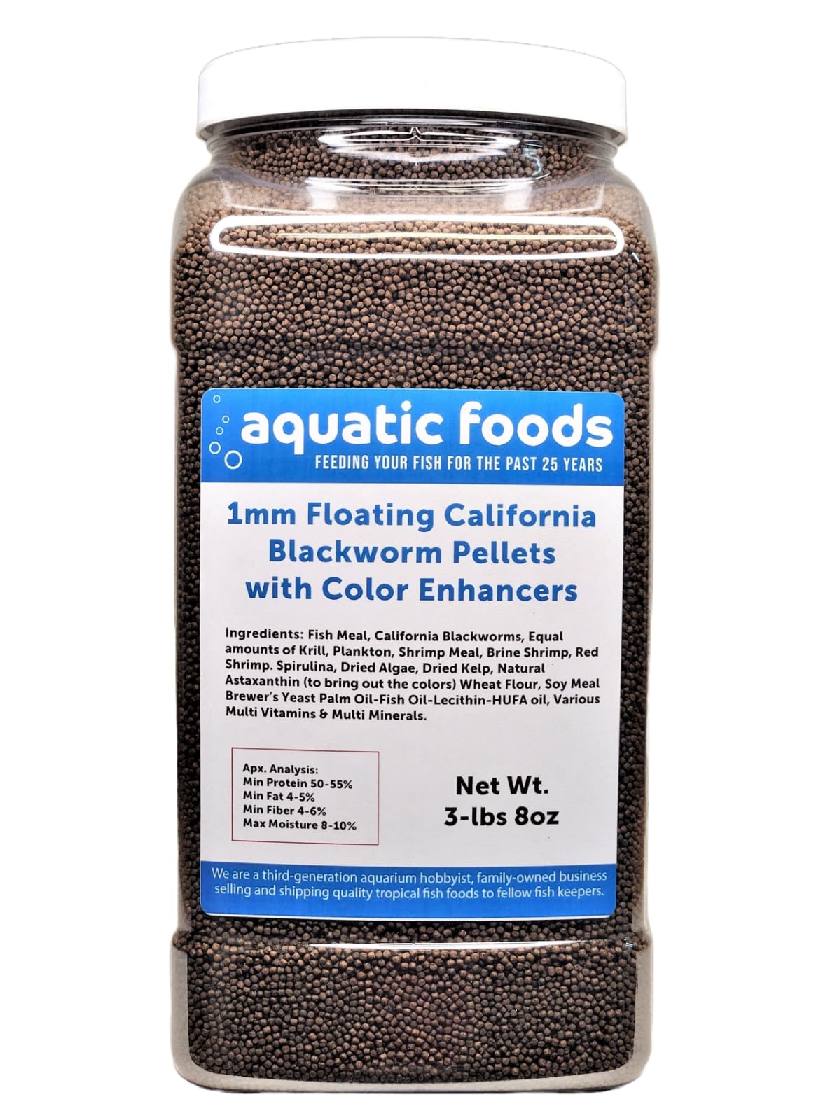 1 mm Floating Blackworm Pellets with Color Enhancers & Vitamins. Great for All Tropical Fish, Marine Fish, Cichlids, Carnivores, Discus, Coldwater Fish, Koi & Pond Fish…3-lb 8oz Lg Jar