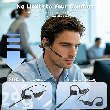 MONODEAL Open Ear Headphones with Mic, Wireless Headset with Microphone
