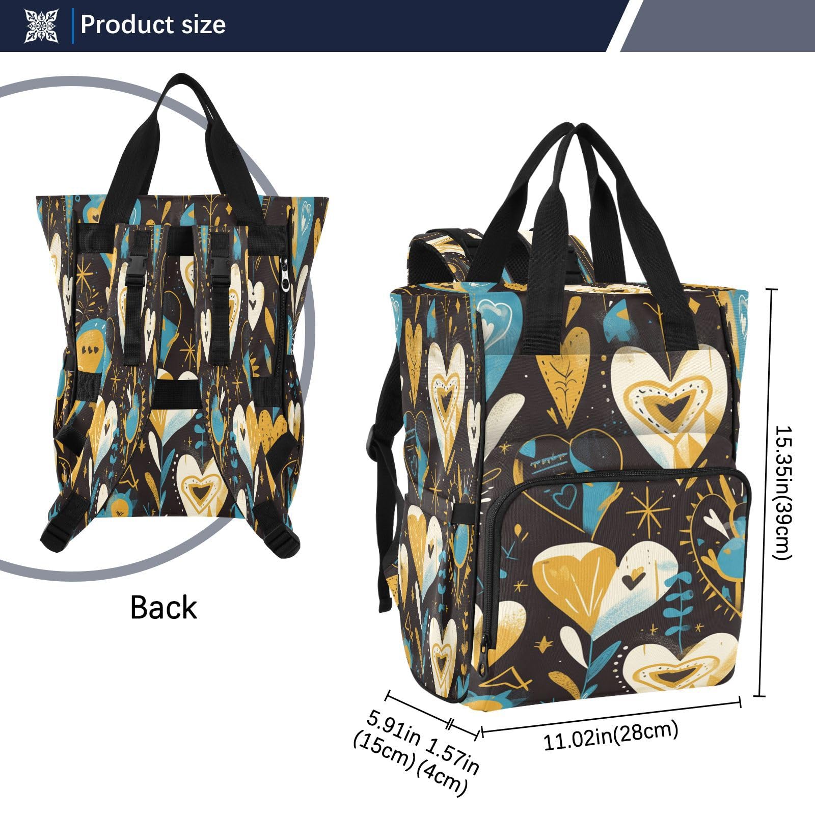 Corazones Azules Dorados Estrellas Bolsa de Pañales Mochila de Viaje Gran Capacidad Bolsas para Mamá Papá Mujeres Niñas