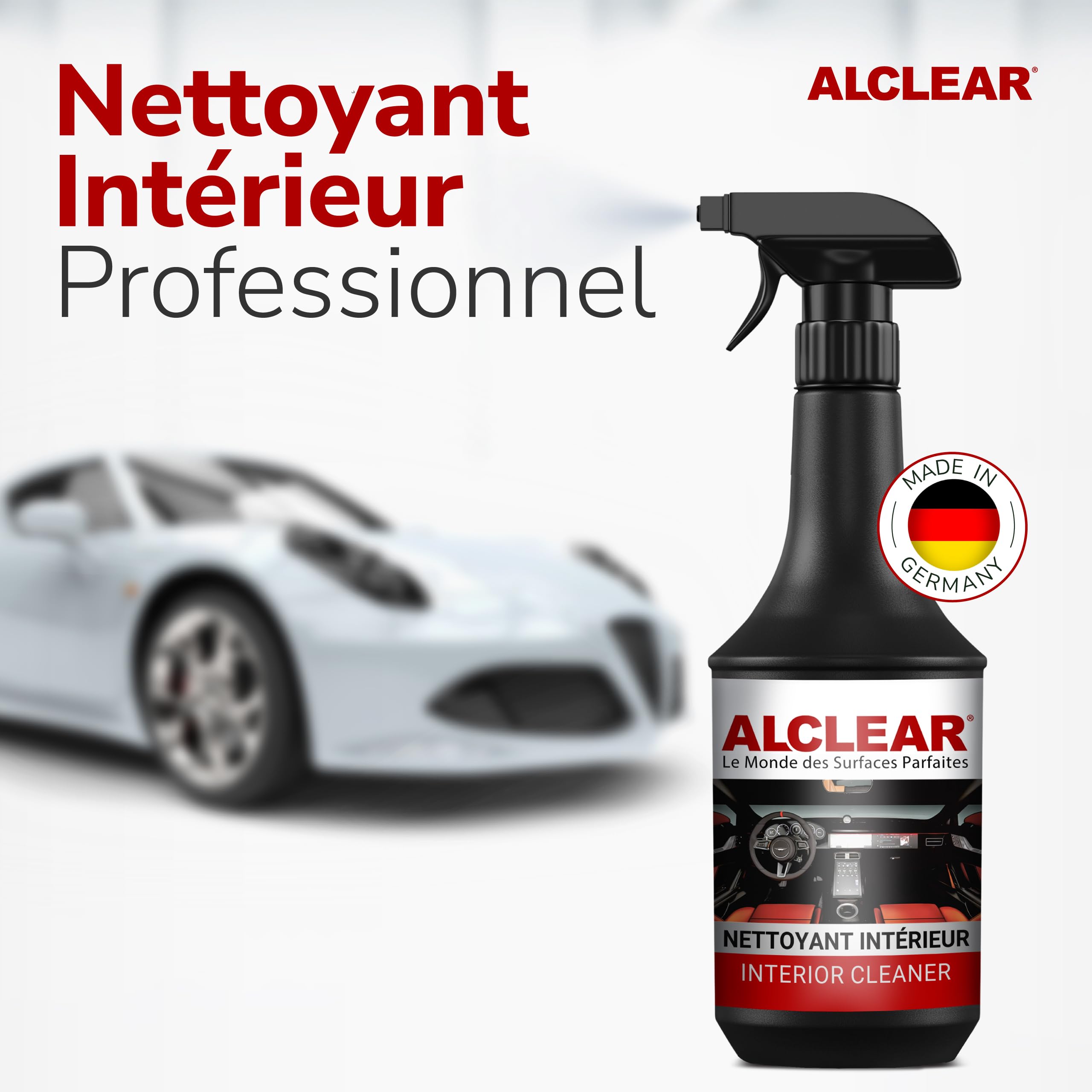 ALCLEAR 721IR Nettoyant intérieur en spray, pour tableau de bord, tissus, simili cuir & écran de voiture, nettoyage doux, inodore, pour entretien & rénovation de véhicule - Fabriqué en Allemagne - 2