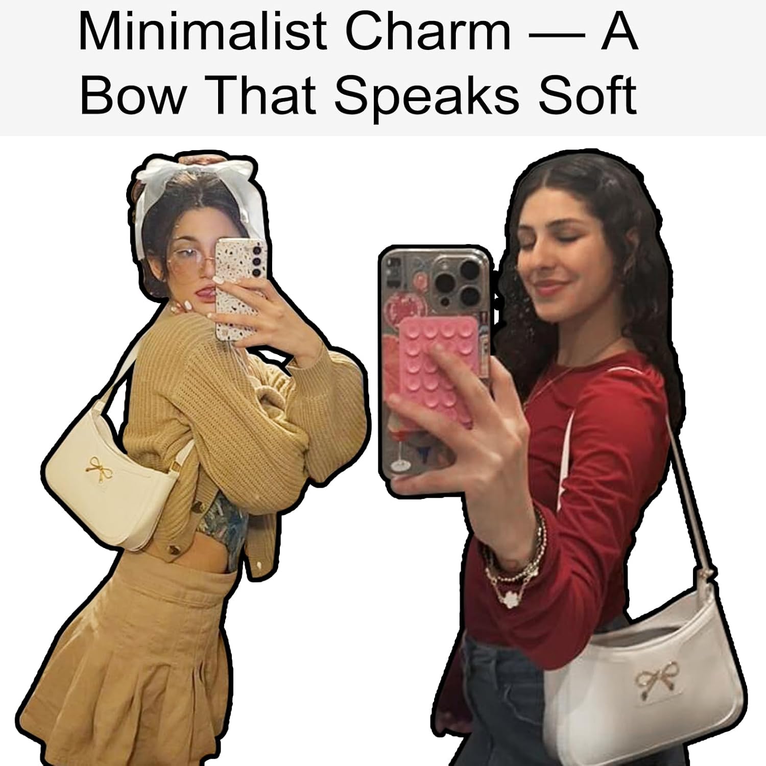 Fashion Bow Shoulder Bag for Women, Cute Hobo Tote Handbag Zipper Clutch Purse for Work Travel Casual - Image 2