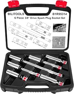 BILITOOLS 6 Piece 3/8-Inch Drive Magnetic Swivel Spark Plug Socket Set-includes 9/16-Inch, 5/8-Inch, 14mm, 16mm Socket & 3/8-inch Drive with 6-Point and 12-Point, CR-V